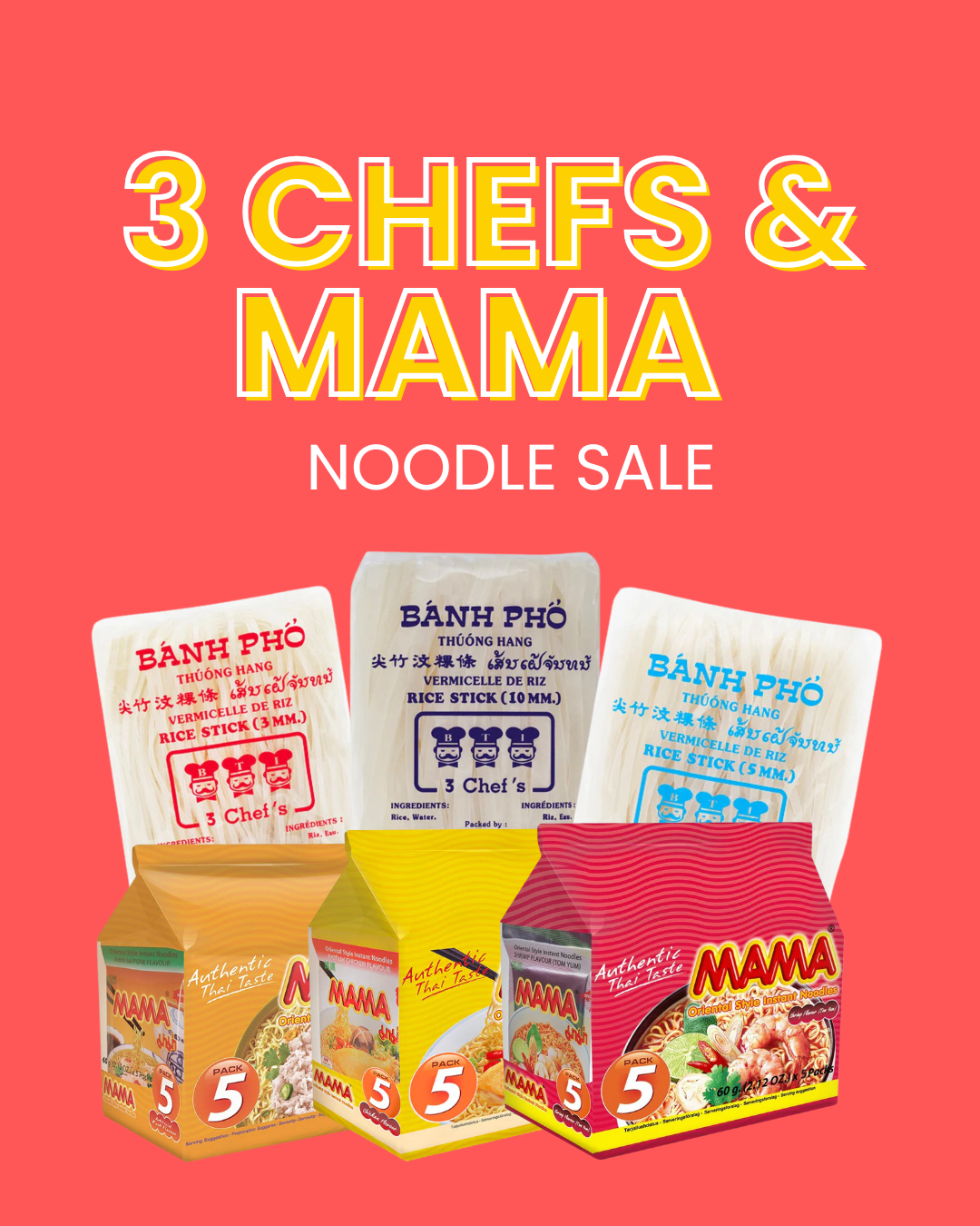 3 CHEFS & MAMA Noodle Sale