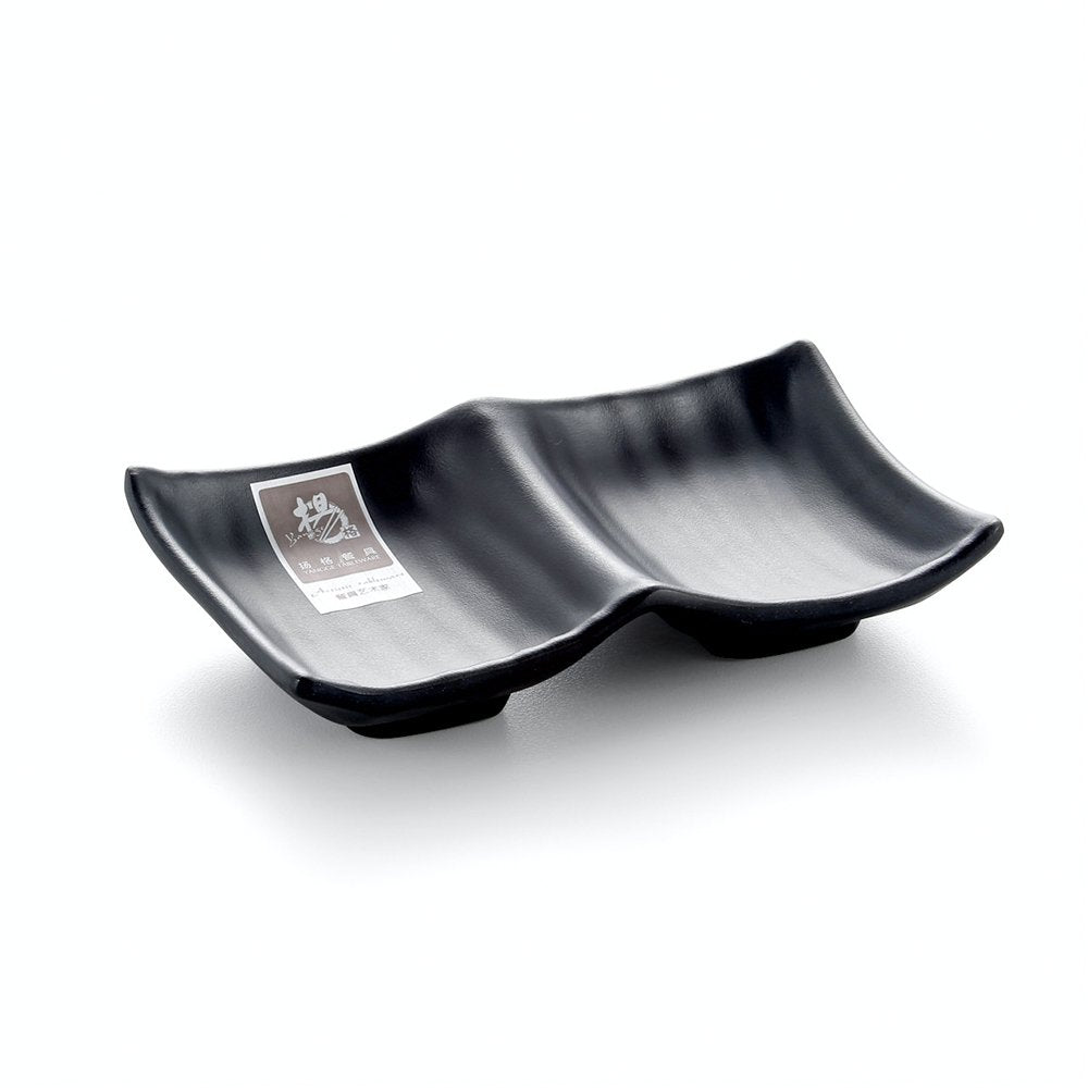 Melamine Double Sauce Dish Black 13.9X8.8X3cm