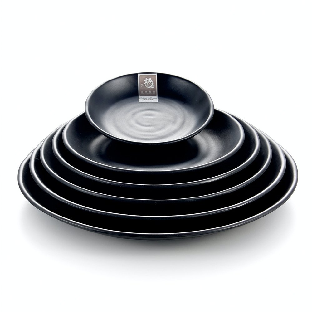 Melamine Round Flat Plate Black 5" 13X2.3cm