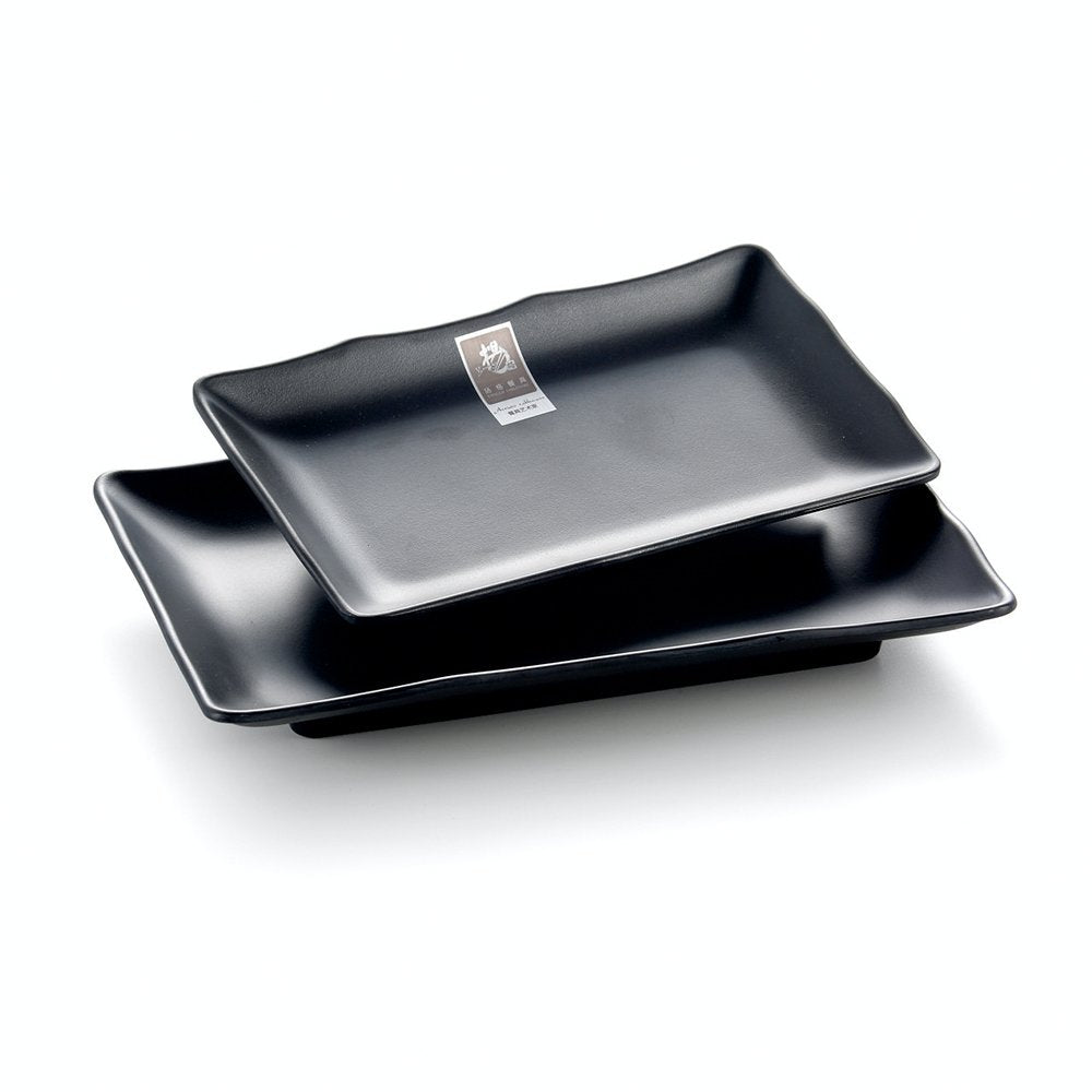 Melamine Rectangle Ripple Egde Platter Black 8" 20.7X12.9X2.2cm