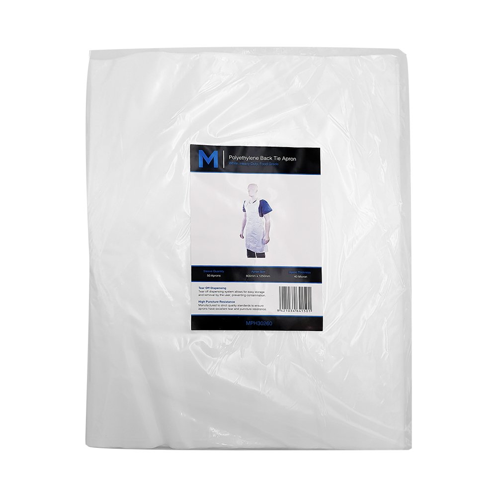 Polyethylene Back Tie Apron White 50pcs