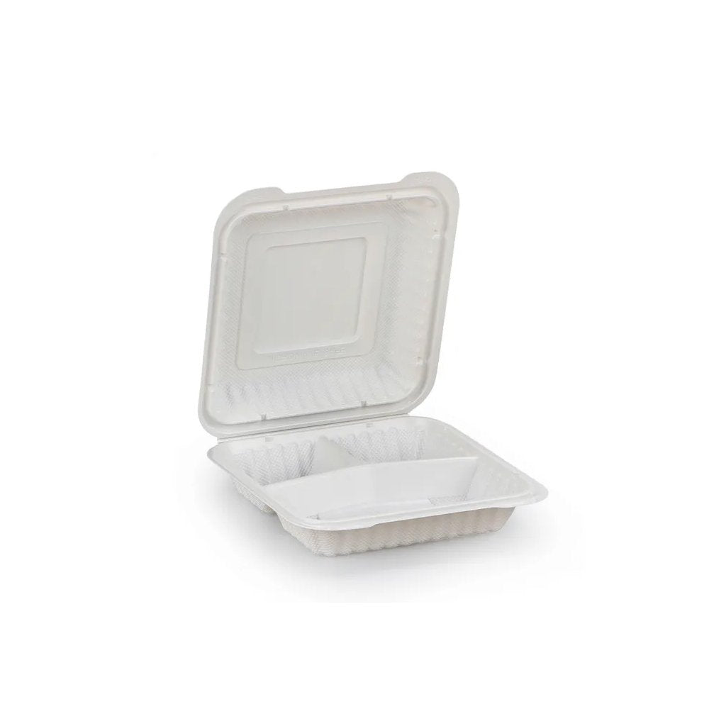 Biodegradable PP Container 3 Compartment 8"x8"x2.7" 50pcs