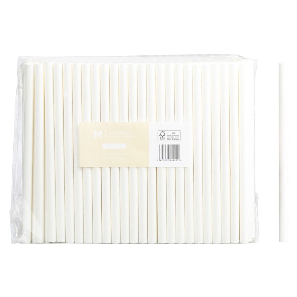 Paper Jumbo Straight Straws (White) 250pcs