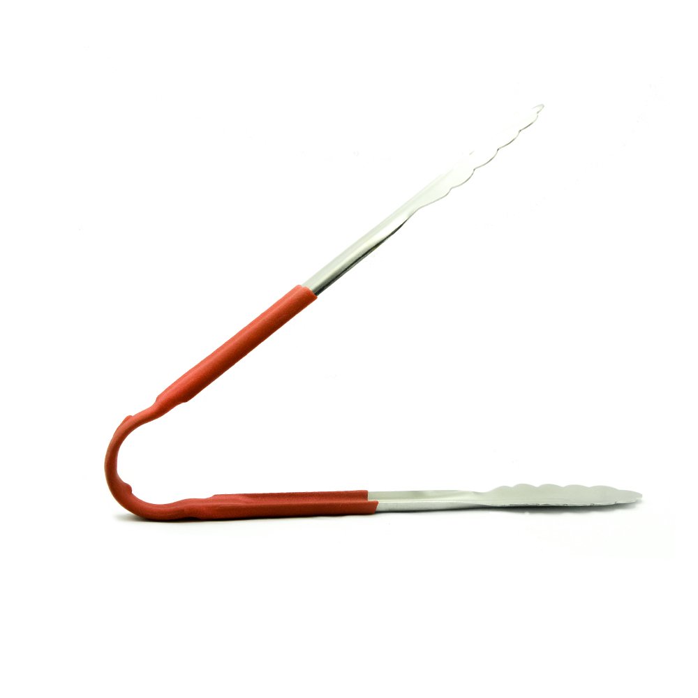 Stainless Steel One Piece Tongs (Red Handle) 12"