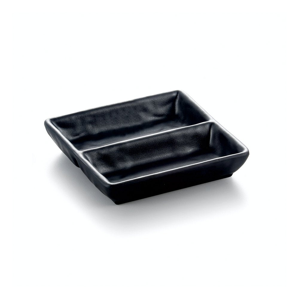 Melamine Compartment Sauce Dish Square Black