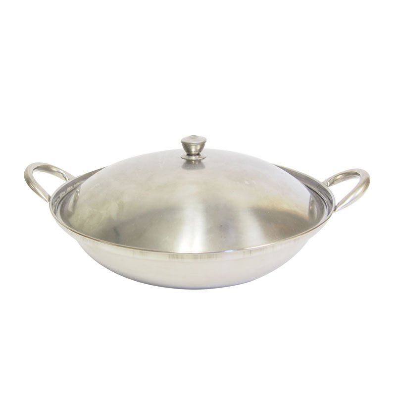 Wok with Cover Stainless Steel 9" Light Guage