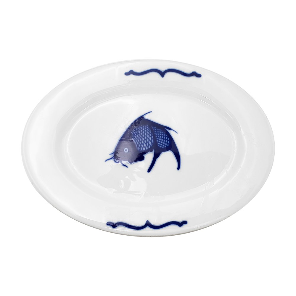 Crockery Plate Oval Blue Carp 10"