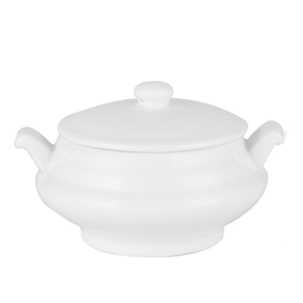 Crockery Tureen Pot with Handle White 10"