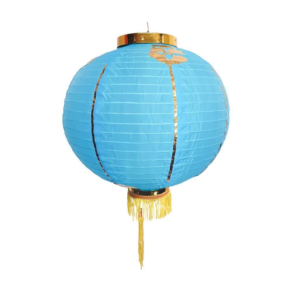 Decorative Silk Lantern Round Blue & Gold 14"