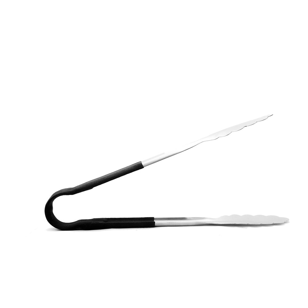 Stainless Steel One Piece Tongs Black Handle 12"