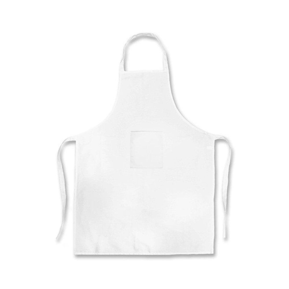 Polycotton Long Bib Apron White Single Pocket