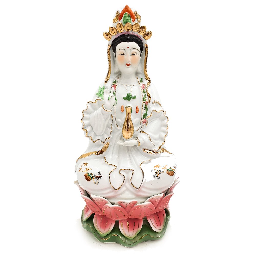 Guanyin Sitting Lotus Buddha 14" Colour