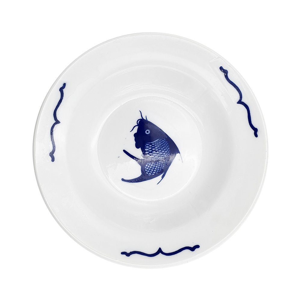 Crockery Soup Dish Blue Carp 8"