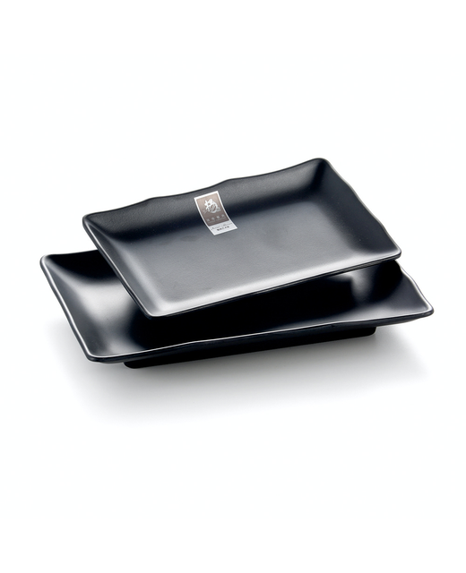 Melamine Rectangle Ripple Egde Platter (Black)