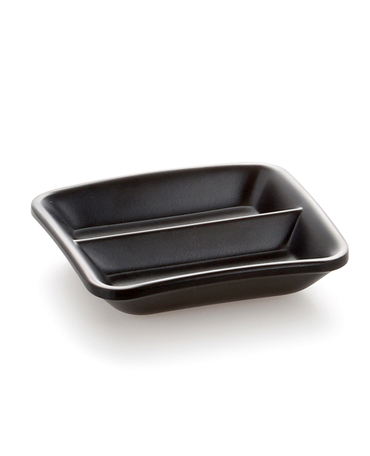 Melamine Square 2 Compartment Sauce Dish (Black)