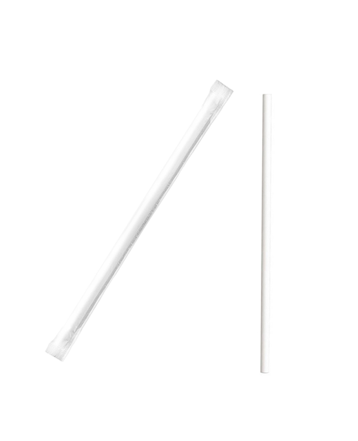 Paper Regular Straight Straws Wrapped - White 6mm x 200mm